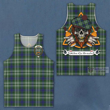 Blyth Tartan Men's Tank Top with Family Crest and Bearded Skull Holding Bottles of Whiskey Men - Tartan Vibes Clothing