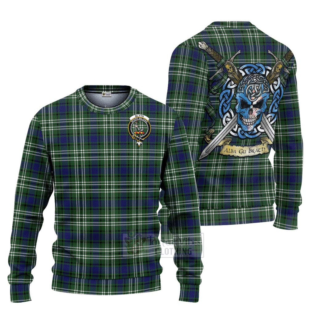 Blyth Tartan Ugly Sweater with Family Crest Celtic Skull Style Unisex - Tartan Vibes Clothing