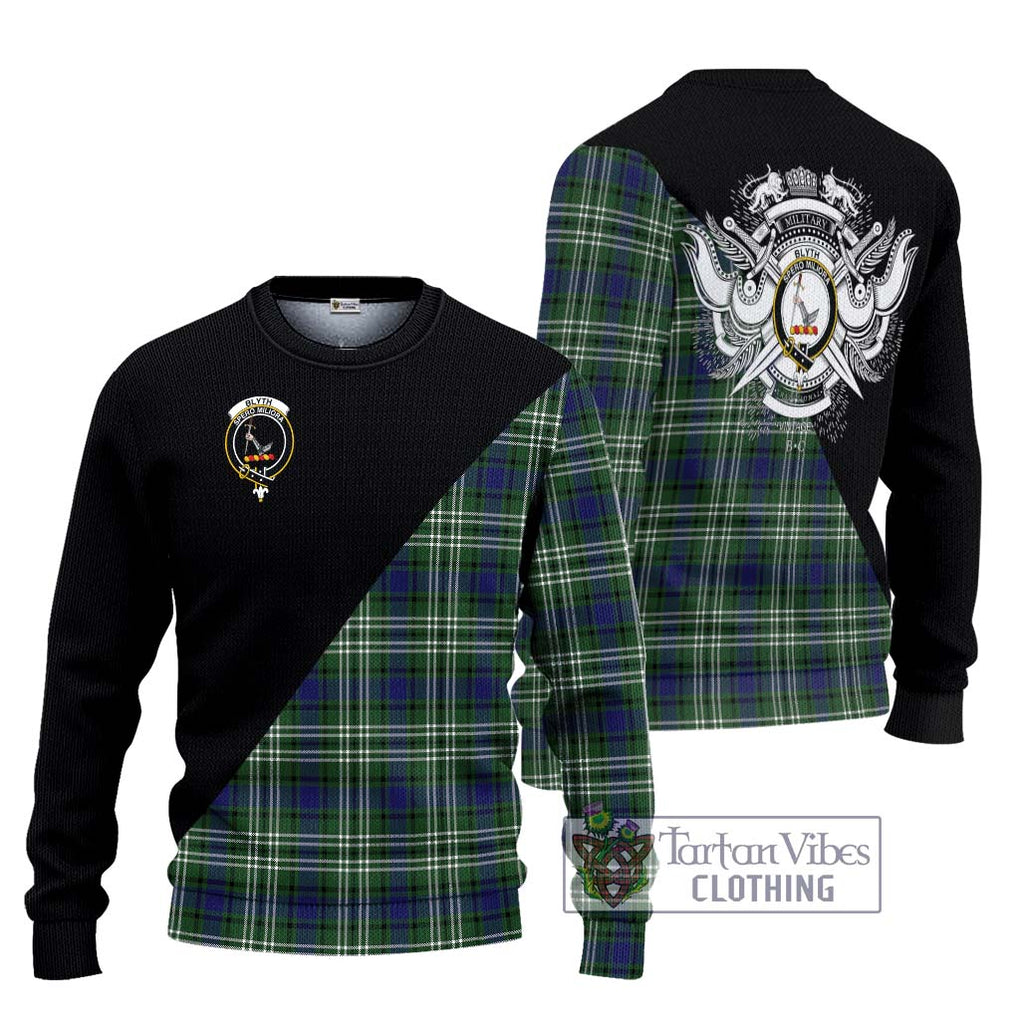 Blyth Tartan Ugly Sweater with Family Crest and Military Logo Style Unisex - Tartan Vibes Clothing