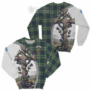 Tartan Vibes Clothing Blyth Tartan Sweatshirt with Family Crest and St. Andrew's Cross Accented by Thistle Vines