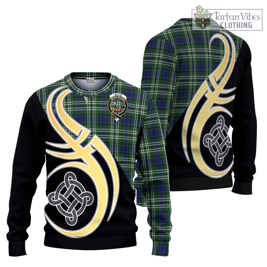 Blyth Tartan Ugly Sweater with Family Crest and Celtic Symbol Style Unisex - Tartan Vibes Clothing