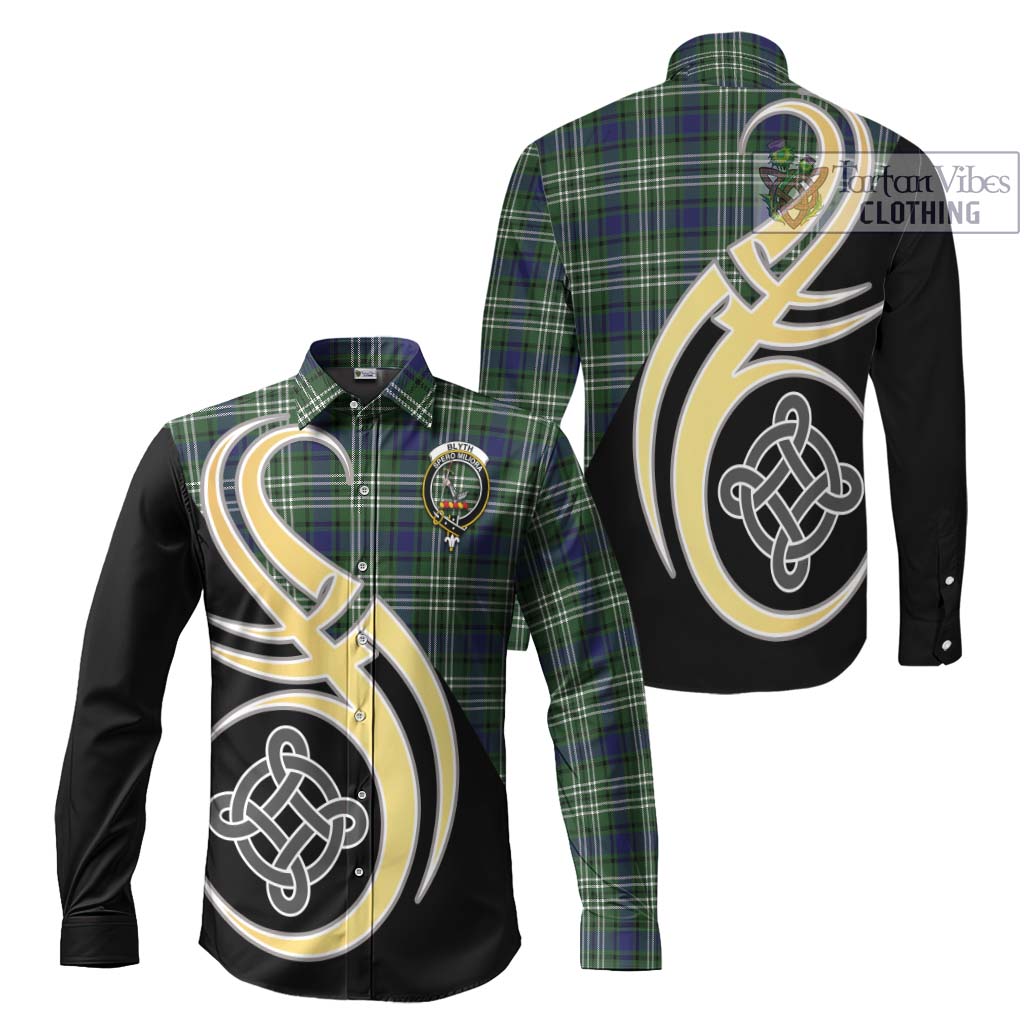 Blyth Tartan Long Sleeve Button Shirt with Family Crest and Celtic Symbol Style Men's Shirt S - Tartan Vibes Clothing
