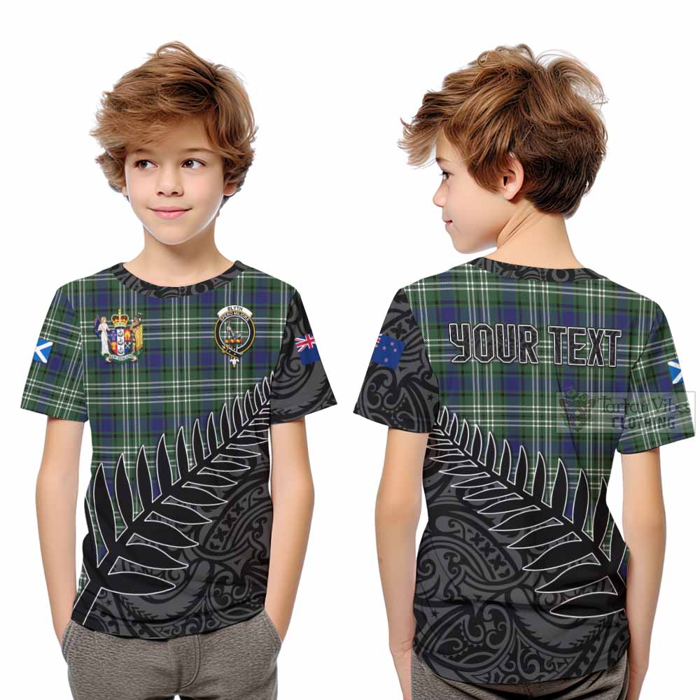 Tartan Vibes Clothing Blyth Crest Tartan Kid T-Shirt with New Zealand Silver Fern Half Style
