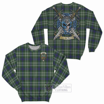 Tartan Vibes Clothing Blyth Tartan Sweatshirt with Family Crest Celtic Skull Style