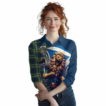 Blyth Tartan Family Crest Women's Casual Shirt with Scottish Majestic Lion Female - Tartan Vibes Clothing
