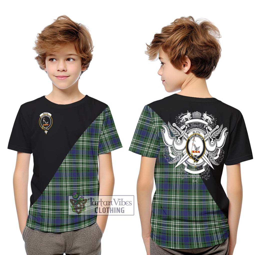 Blyth Tartan Kid T-Shirt with Family Crest and Military Logo Style Youth XL Size14 - Tartan Vibes Clothing
