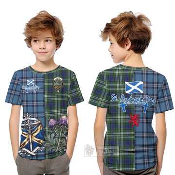 Blyth Tartan Kid T-Shirt Happy St. Andrew's Day Half Tartan Style Youth XL Size14 - Tartan Vibes Clothing