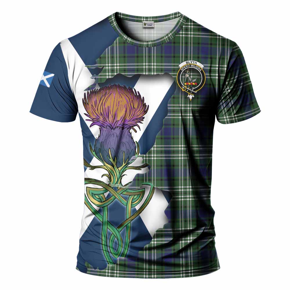 Tartan Vibes Clothing Blyth Tartan Family Crest T-Shirt Scottish Thistle Celtic Inspired