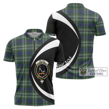 Blyth Tartan Zipper Polo Shirt with Family Crest Circle Style Unisex - Tartan Vibes Clothing