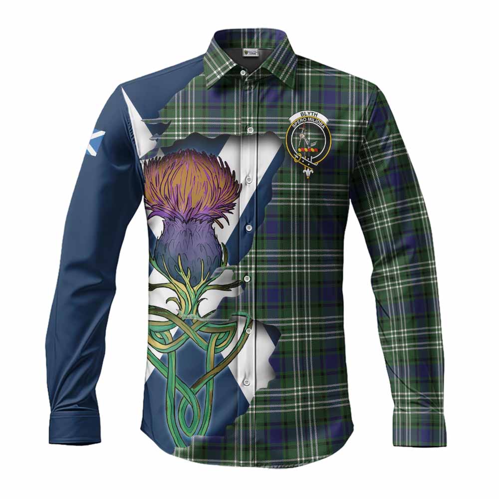 Tartan Vibes Clothing Blyth Tartan Family Crest Long Sleeve Button Shirt Scottish Thistle Celtic Inspired