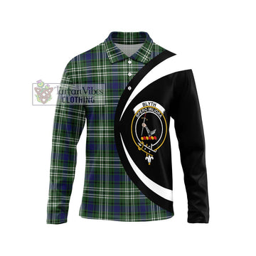 Blyth Tartan Long Sleeve Polo Shirt with Family Crest Circle Style Unisex - Tartan Vibes Clothing