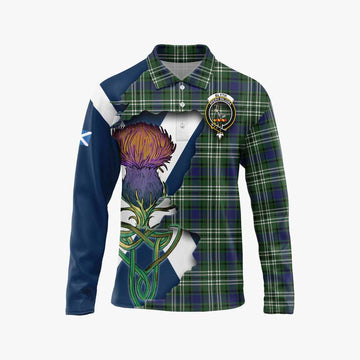 Tartan Vibes Clothing Blyth Tartan Family Crest Long Sleeve Polo Shirt Scottish Thistle Celtic Inspired