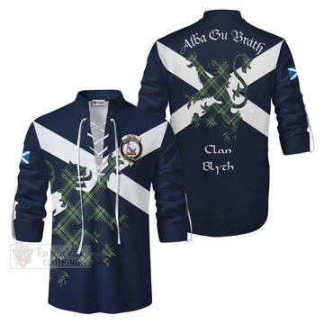 Blyth Tartan Lion Rampant Ghillie Kilt Shirt Proudly Display Your Heritage with Alba Gu Brath and Clan Name Men - Tartan Vibes Clothing
