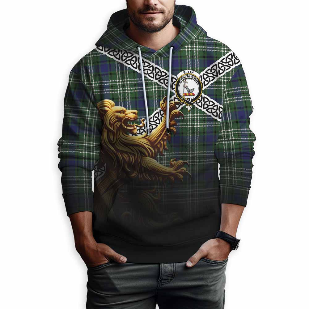Blyth Crest Tartan Hoodie with Golden Lion Emblem Celtic Style Pullover Hoodie - Tartan Vibes Clothing