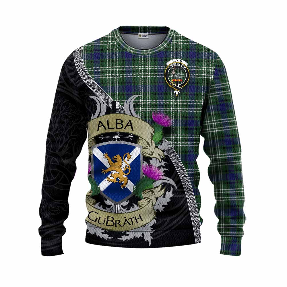 Blyth Tartan Family Crest Knitted Sweater Lion Rampant Royal Thistle Shield Celtic Inspired Unisex - Tartan Vibes Clothing