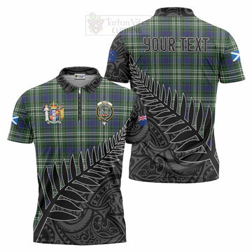 Blyth Crest Tartan Zipper Polo Shirt with New Zealand Silver Fern Half Style Unisex - Tartan Vibes Clothing