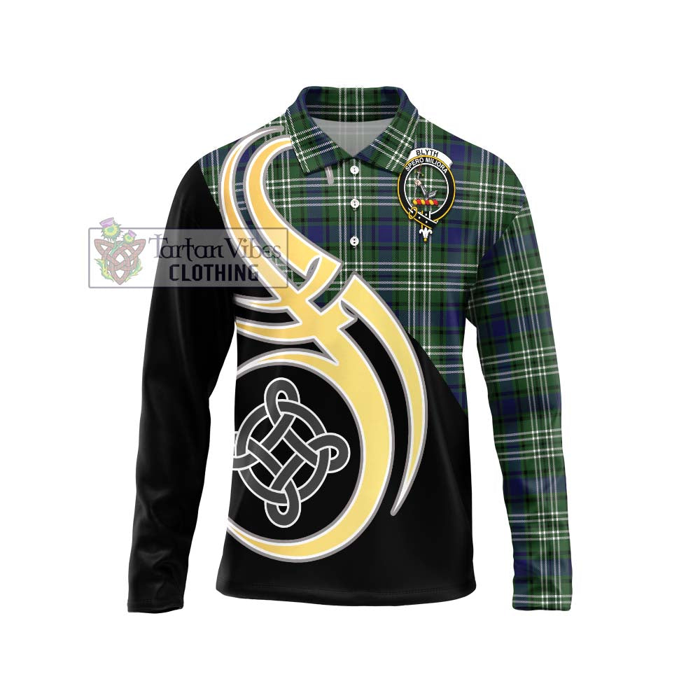 Blyth Tartan Long Sleeve Polo Shirt with Family Crest and Celtic Symbol Style Unisex - Tartan Vibes Clothing