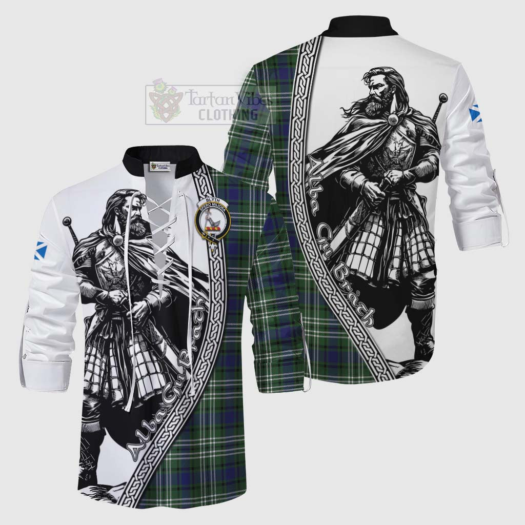 Blyth Tartan Clan Crest Ghillie Kilt Shirt with Highlander Warrior Celtic Style Men - Tartan Vibes Clothing