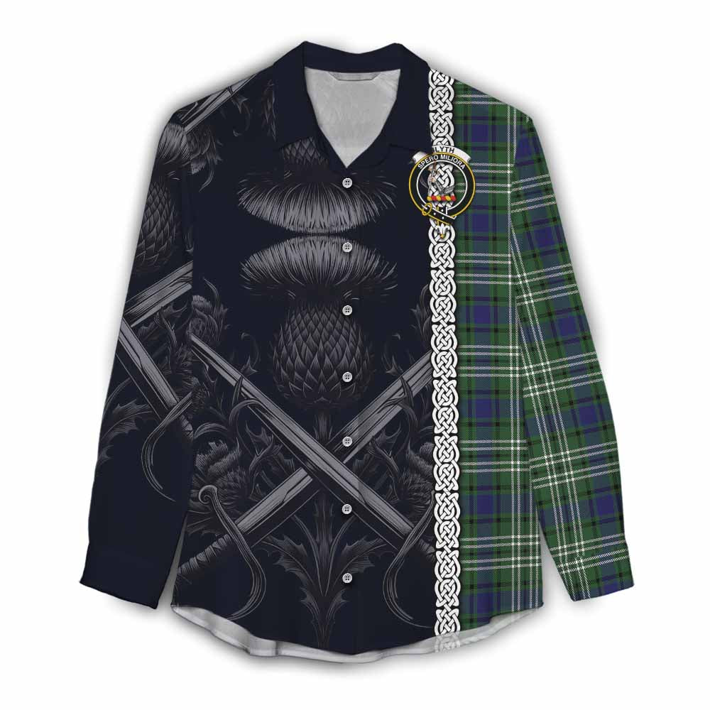 Blyth Tartan Women's Casual Shirt with Family Crest Cross Sword Thistle Celtic Vibes Female - Tartan Vibes Clothing