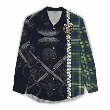Blyth Tartan Women's Casual Shirt with Family Crest Cross Sword Thistle Celtic Vibes Female - Tartan Vibes Clothing