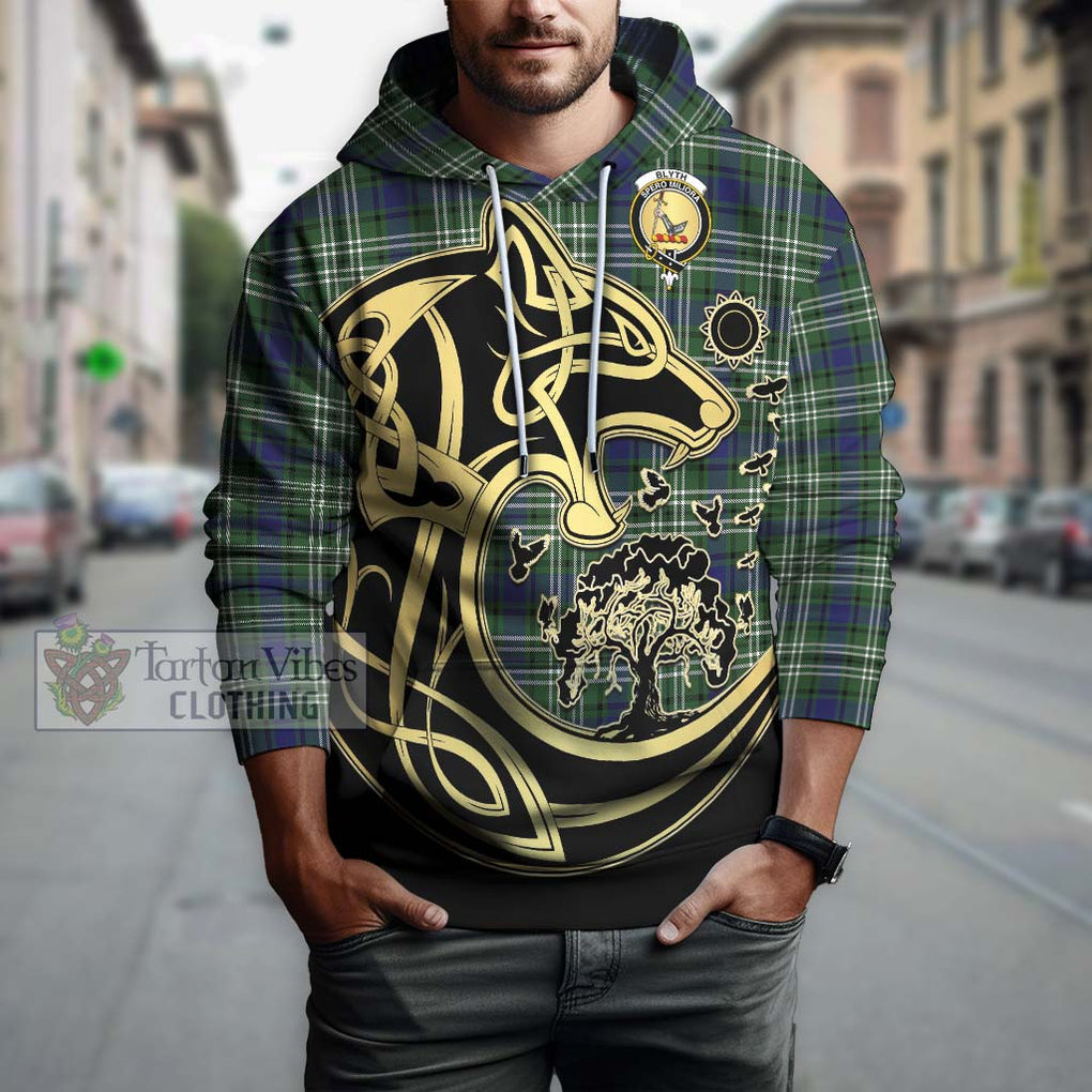 Blyth Tartan Hoodie with Family Crest Celtic Wolf Style Zip Hoodie - Tartan Vibes Clothing