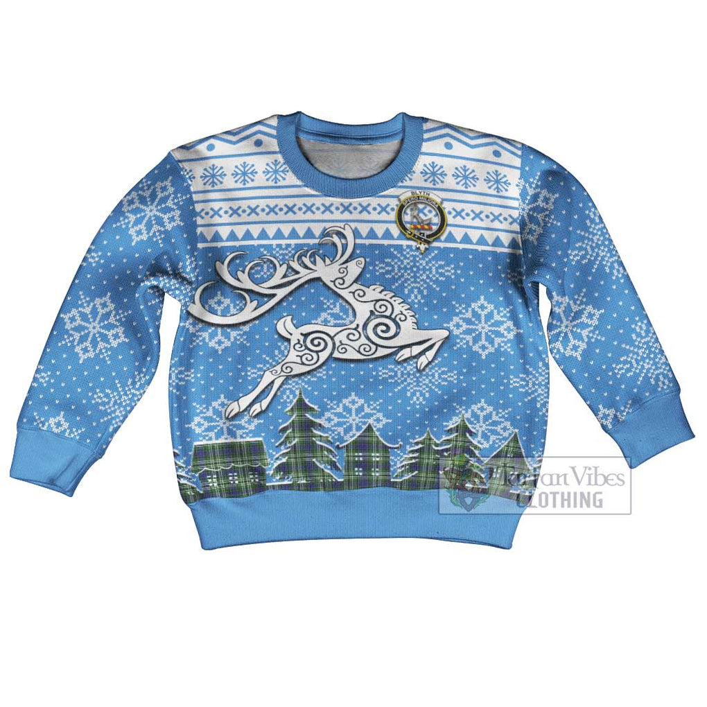 Blyth Clan Christmas Kid Ugly Sweater with Tartan and Celtic Reindeer Style Kid - Tartan Vibes Clothing