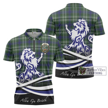 Blyth Tartan Zipper Polo Shirt with Alba Gu Brath Regal Lion Emblem Unisex - Tartan Vibes Clothing