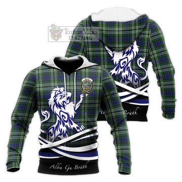Blyth Tartan Knitted Hoodie with Alba Gu Brath Regal Lion Emblem Unisex Knitted Pullover Hoodie - Tartan Vibes Clothing
