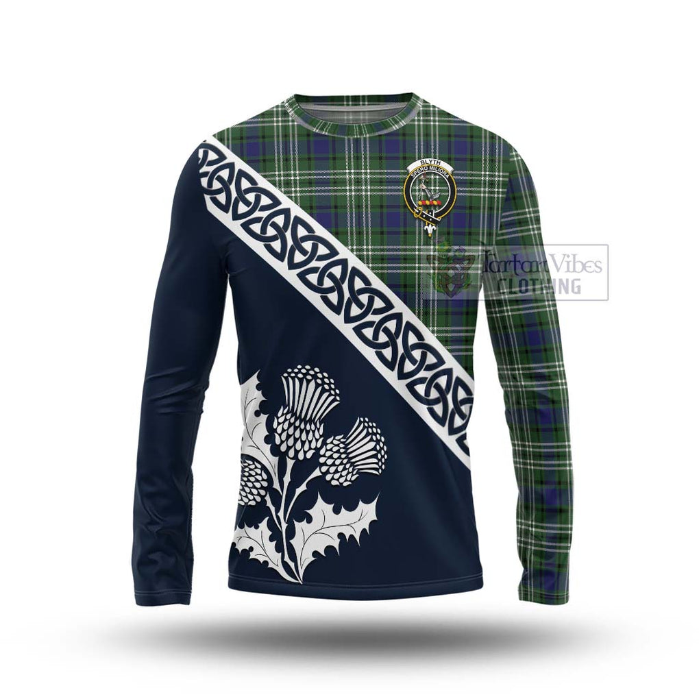 Tartan Vibes Clothing Blyth Tartan Long Sleeve T-Shirt Featuring Thistle and Scotland Map