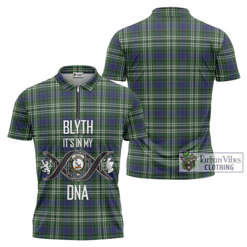 Blyth Tartan Zipper Polo Shirt with Family Crest DNA In Me Style Unisex - Tartan Vibes Clothing