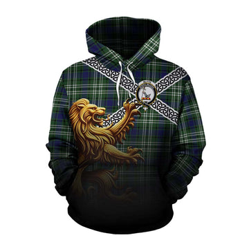 Blyth Crest Tartan Cotton Hoodie with Golden Lion Emblem Celtic Style Pullover Hoodie XS - Tartan Vibes Clothing