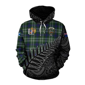 Tartan Vibes Clothing Blyth Crest Tartan Cotton Hoodie with New Zealand Silver Fern Half Style