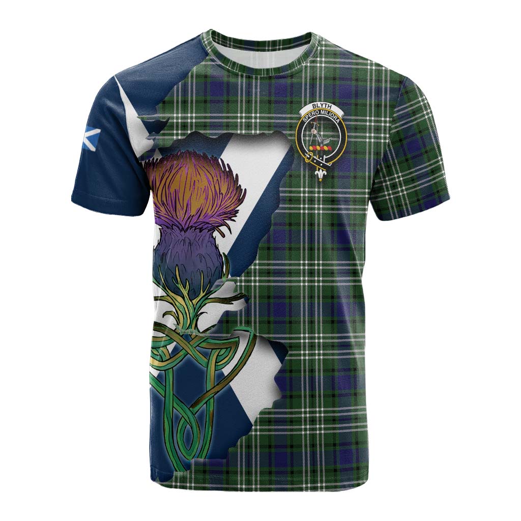 Tartan Vibes Clothing Blyth Tartan Family Crest Cotton T-shirt Scottish Thistle Celtic Inspired