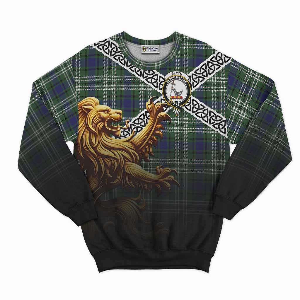 Tartan Vibes Clothing Blyth Crest Tartan Sweatshirt with Golden Lion Emblem Celtic Style