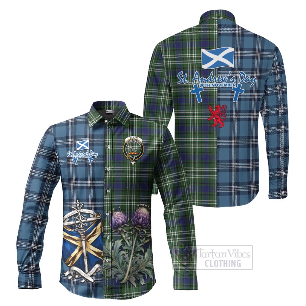 Blyth Tartan Long Sleeve Button Shirt Happy St. Andrew's Day Half Tartan Style Men's Shirt S - Tartan Vibes Clothing