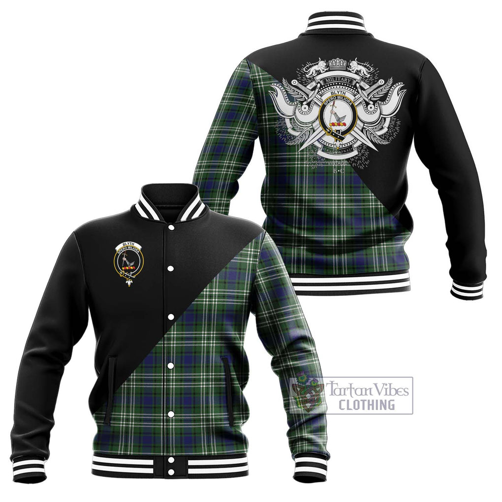 Blyth Tartan Baseball Jacket with Family Crest and Military Logo Style Unisex - Tartan Vibes Clothing