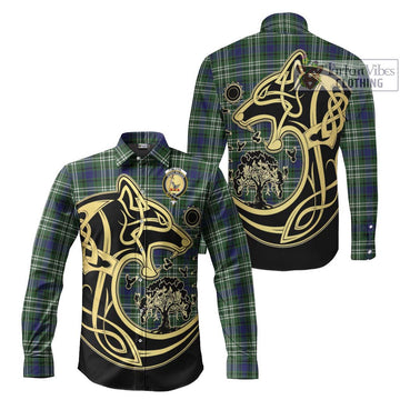 Blyth Tartan Long Sleeve Button Shirt with Family Crest Celtic Wolf Style Men's Shirt S - Tartan Vibes Clothing