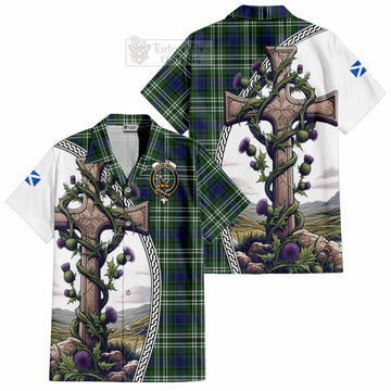 Blyth Tartan Hawaiian Shirt with Family Crest and St. Andrew's Cross Accented by Thistle Vines Kid - Tartan Vibes Clothing