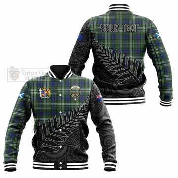 Tartan Vibes Clothing Blyth Crest Tartan Baseball Jacket with New Zealand Silver Fern Half Style