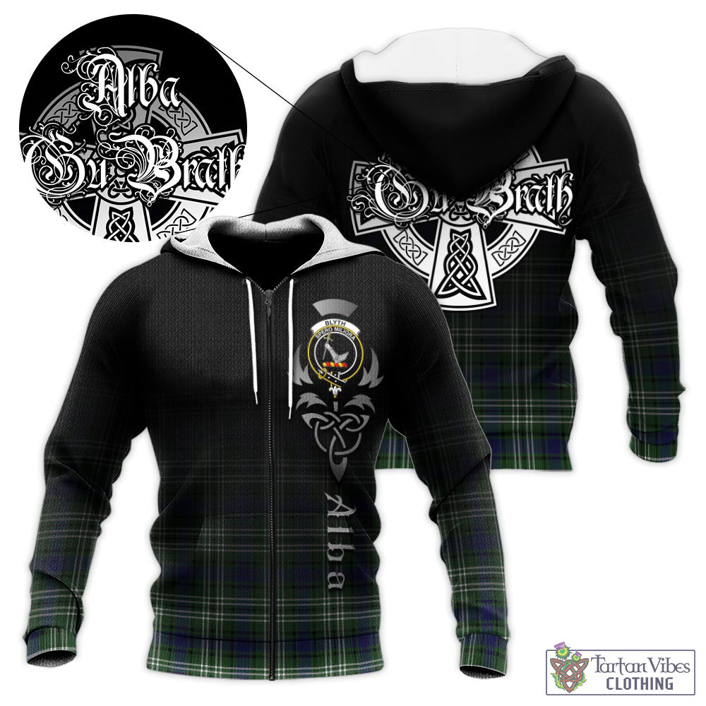 Tartan Vibes Clothing Blyth Tartan Knitted Hoodie Featuring Alba Gu Brath Family Crest Celtic Inspired