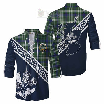 Blyth Tartan Ghillie Kilt Shirt Featuring Thistle and Scotland Map Men - Tartan Vibes Clothing