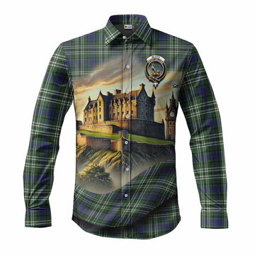 Tartan Vibes Clothing Blyth Tartan Family Crest Long Sleeve Button Shirt with Scottish Ancient Castle Style