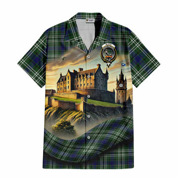 Tartan Vibes Clothing Blyth Tartan Family Crest Short Sleeve Button Shirt with Scottish Ancient Castle Style