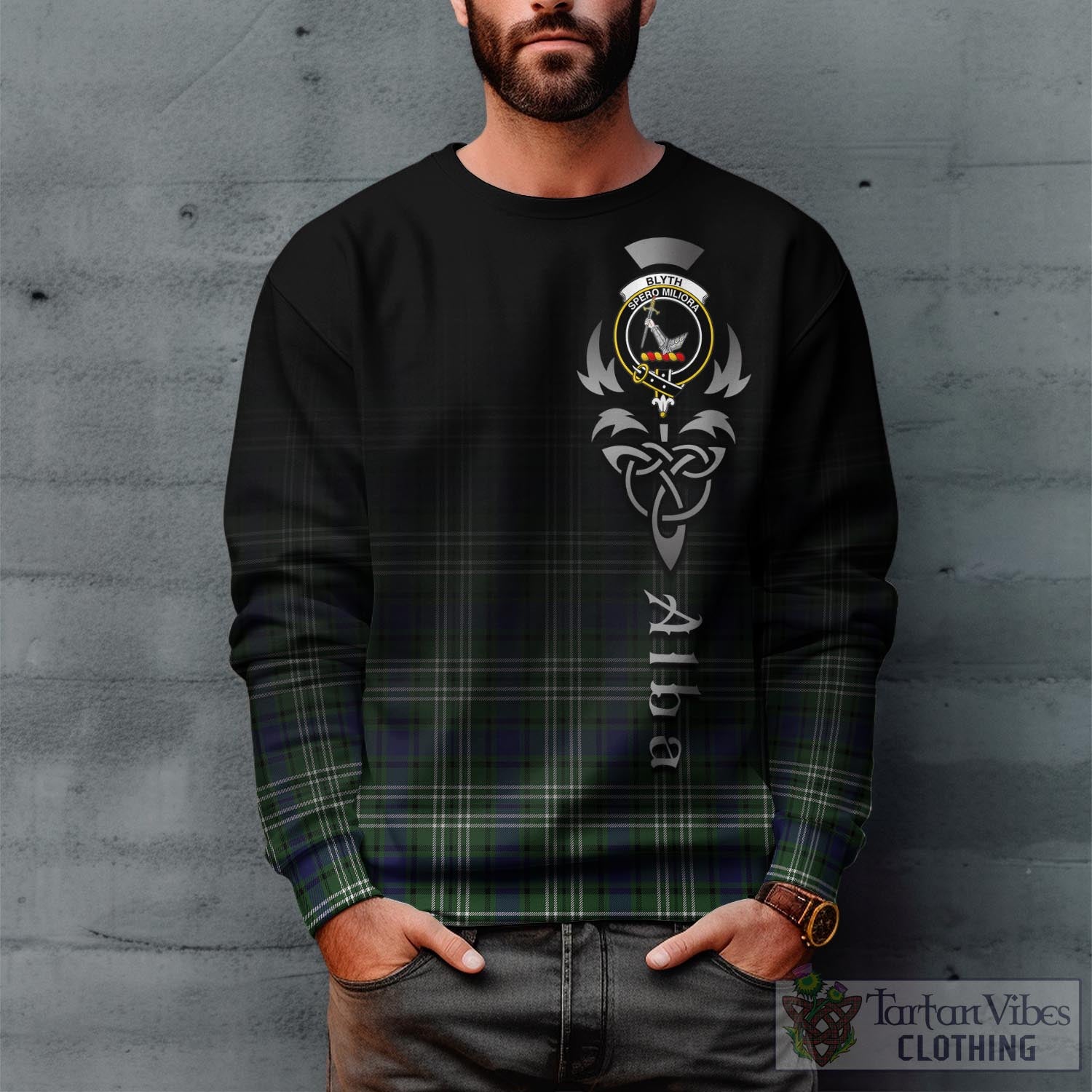 Tartan Vibes Clothing Blyth Tartan Sweatshirt Featuring Alba Gu Brath Family Crest Celtic Inspired
