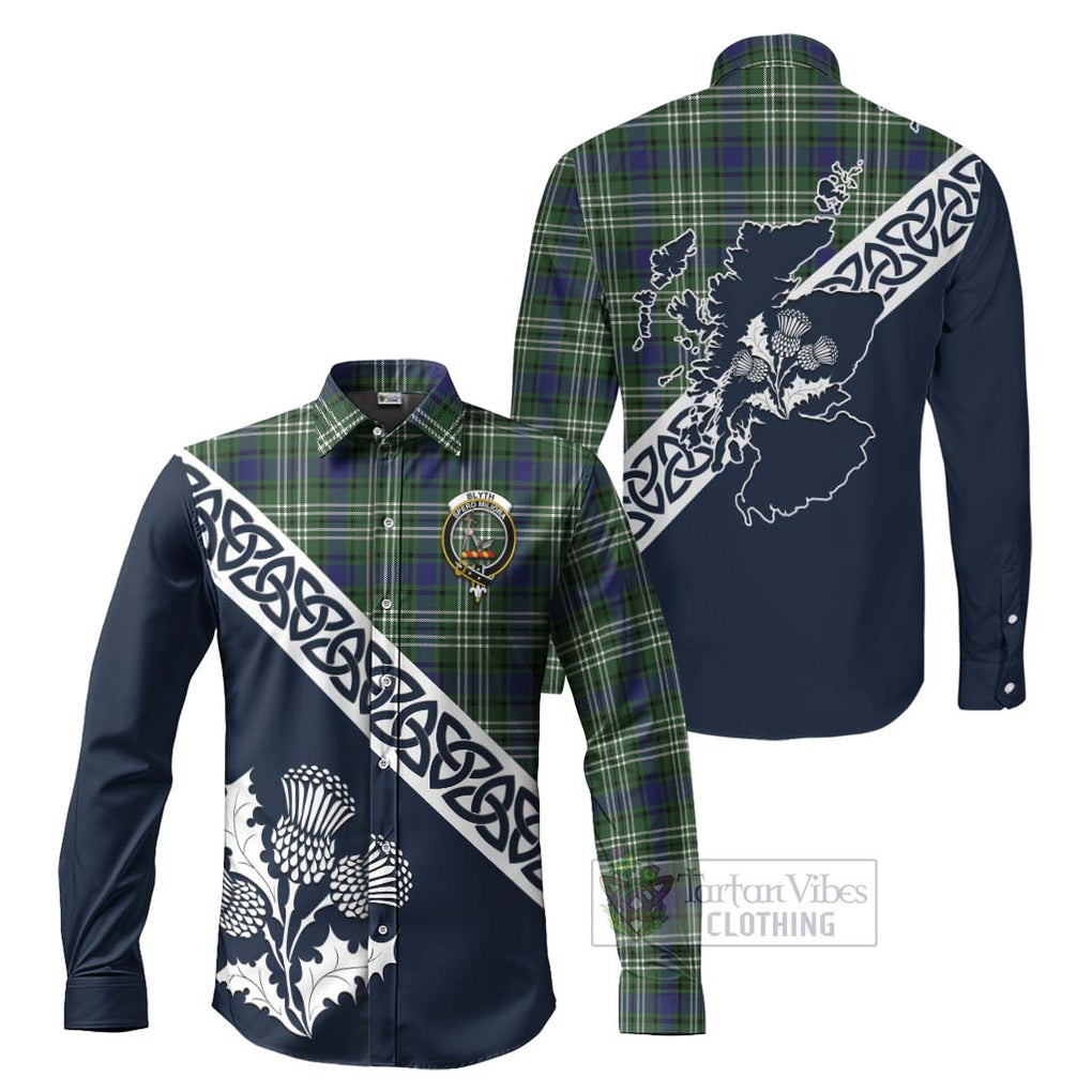 Blyth Tartan Long Sleeve Button Shirt Featuring Thistle and Scotland Map Men's Shirt S - Tartan Vibes Clothing