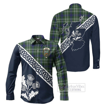 Blyth Tartan Long Sleeve Button Shirt Featuring Thistle and Scotland Map Men's Shirt S - Tartan Vibes Clothing