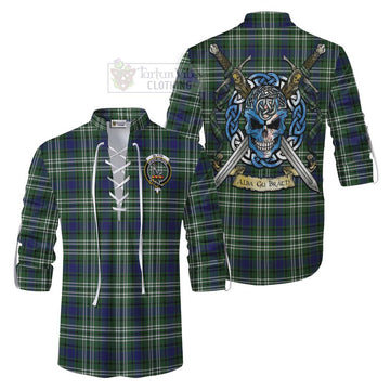 Blyth Tartan Ghillie Kilt Shirt with Family Crest Celtic Skull Style Men - Tartan Vibes Clothing
