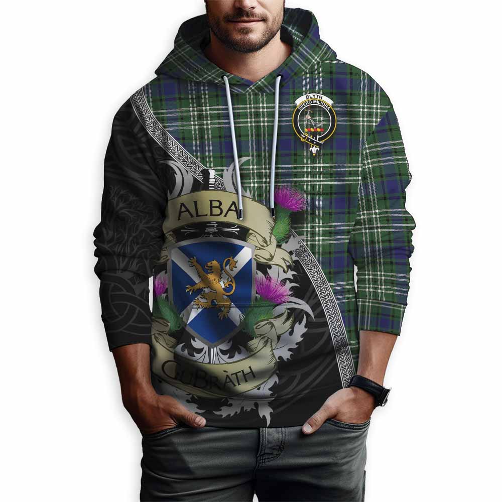 Blyth Tartan Family Crest Hoodie Lion Rampant Royal Thistle Shield Celtic Inspired Pullover Hoodie - Tartan Vibes Clothing