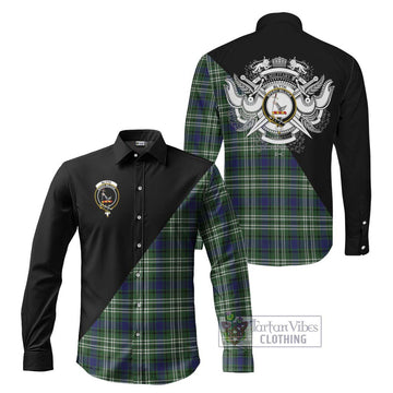 Blyth Tartan Long Sleeve Button Shirt with Family Crest and Military Logo Style Men's Shirt S - Tartanvibesclothing Shop