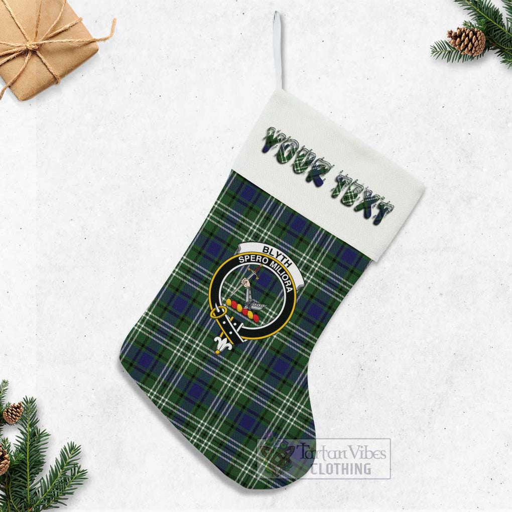 Tartan Vibes Clothing Blyth Tartan Family Crest Christmas Stocking with Personalized Text